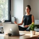 Person taking a mindful pause at their desk, symbolizing stress detox through micro-breaks